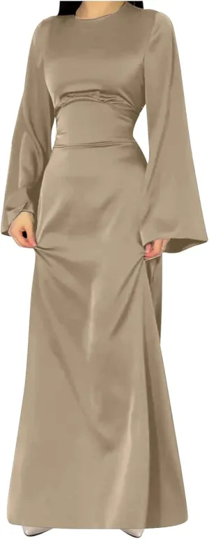 Satin Wedding Guest Dresses for Women Elegant Flared Sleeve Trendy Dress Infinity Fitted Outfits Comfy Suit Slimming