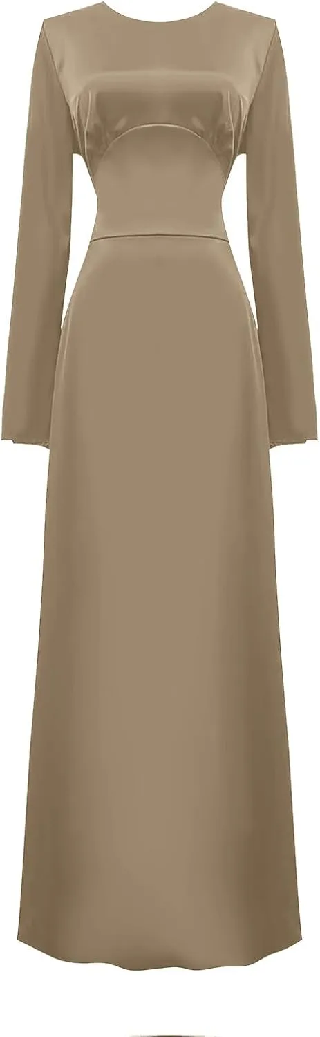 Satin Wedding Guest Dresses for Women Elegant Flared Sleeve Trendy Dress Infinity Fitted Outfits Comfy Suit Slimming