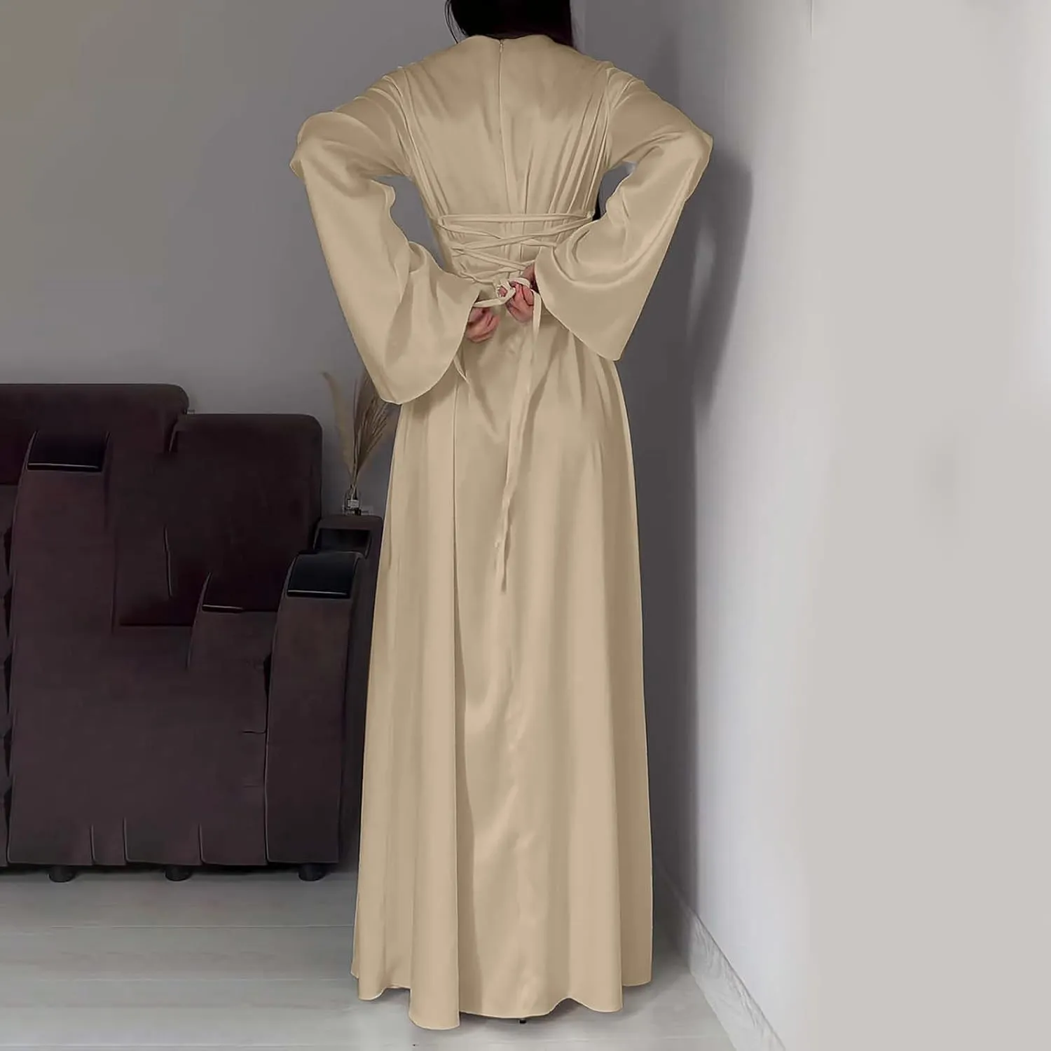 Satin Wedding Guest Dresses for Women Elegant Flared Sleeve Trendy Dress Infinity Fitted Outfits Comfy Suit Slimming