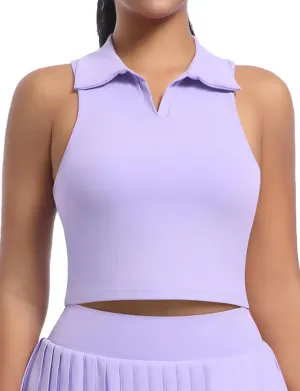 SEAUR Women's Sleeveless Golf Collar Polo Shirts Tennis Athletic Tank Tops Workout Crop Top Built in Bra