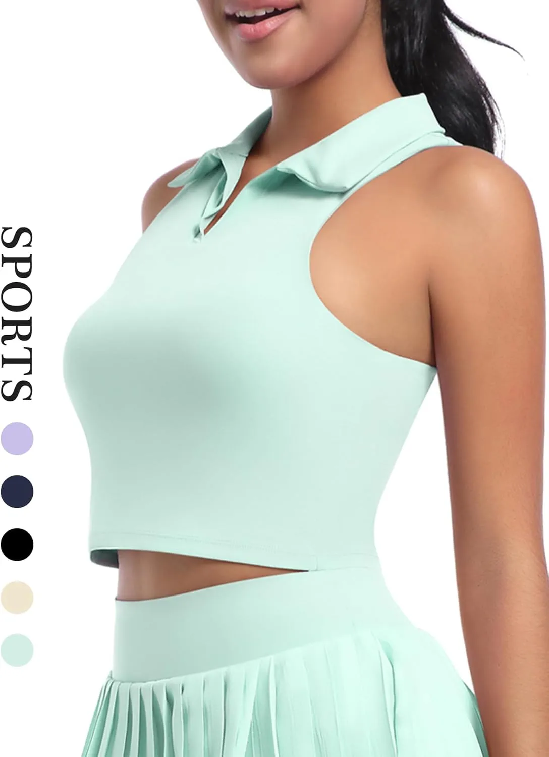 SEAUR Women's Sleeveless Golf Collar Polo Shirts Tennis Athletic Tank Tops Workout Crop Top Built in Bra