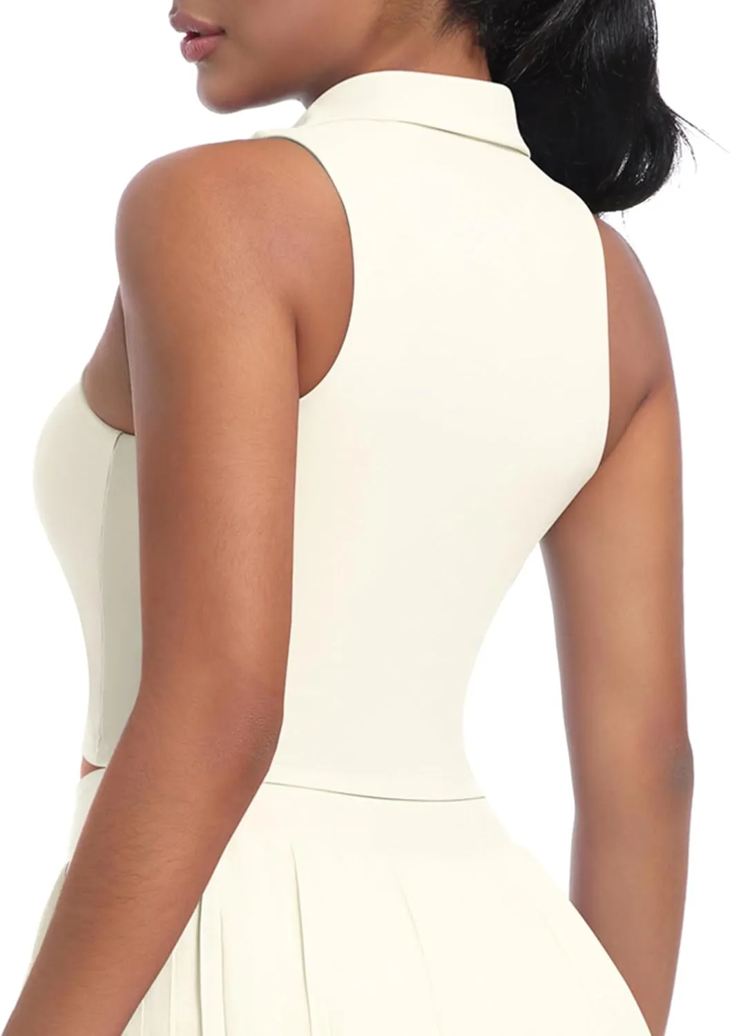 SEAUR Women's Sleeveless Golf Collar Polo Shirts Tennis Athletic Tank Tops Workout Crop Top Built in Bra