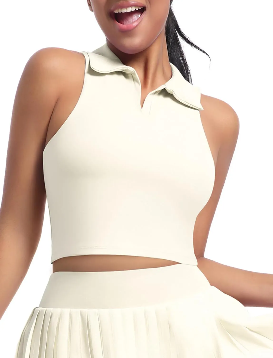 SEAUR Women's Sleeveless Golf Collar Polo Shirts Tennis Athletic Tank Tops Workout Crop Top Built in Bra