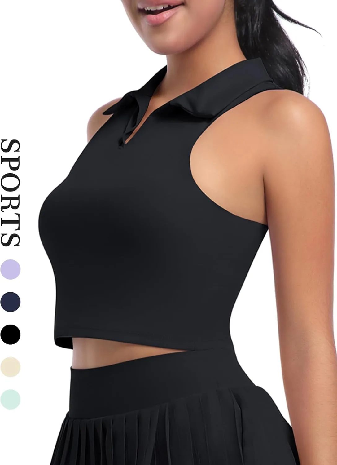 SEAUR Women's Sleeveless Golf Collar Polo Shirts Tennis Athletic Tank Tops Workout Crop Top Built in Bra