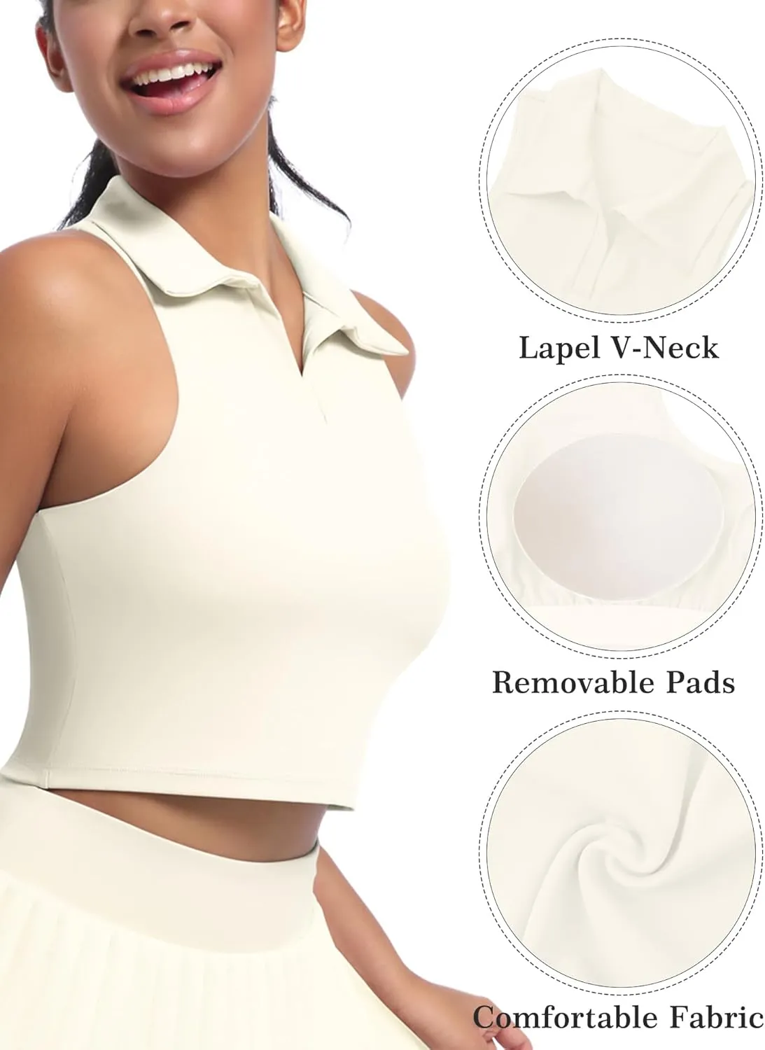 SEAUR Women's Sleeveless Golf Collar Polo Shirts Tennis Athletic Tank Tops Workout Crop Top Built in Bra