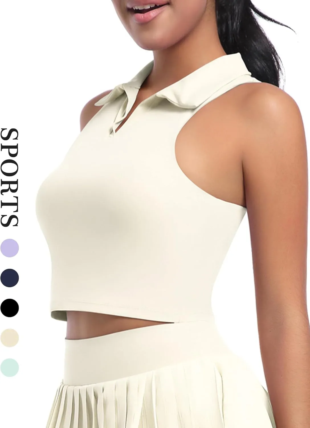 SEAUR Women's Sleeveless Golf Collar Polo Shirts Tennis Athletic Tank Tops Workout Crop Top Built in Bra