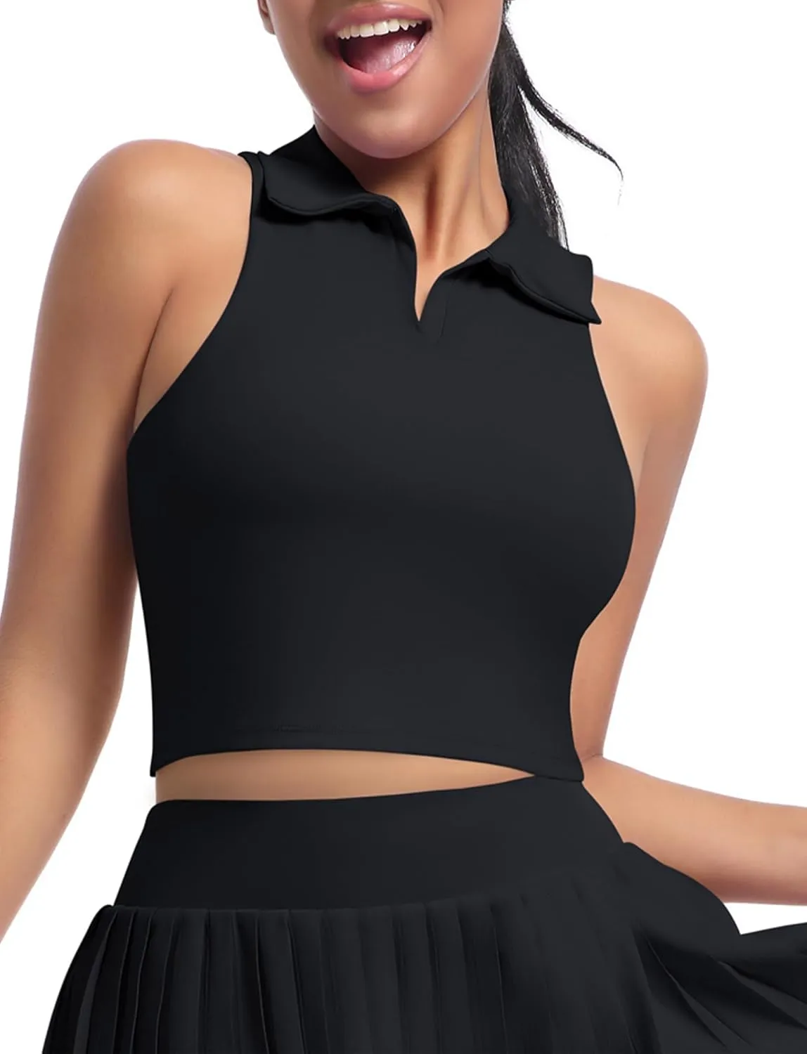 SEAUR Women's Sleeveless Golf Collar Polo Shirts Tennis Athletic Tank Tops Workout Crop Top Built in Bra
