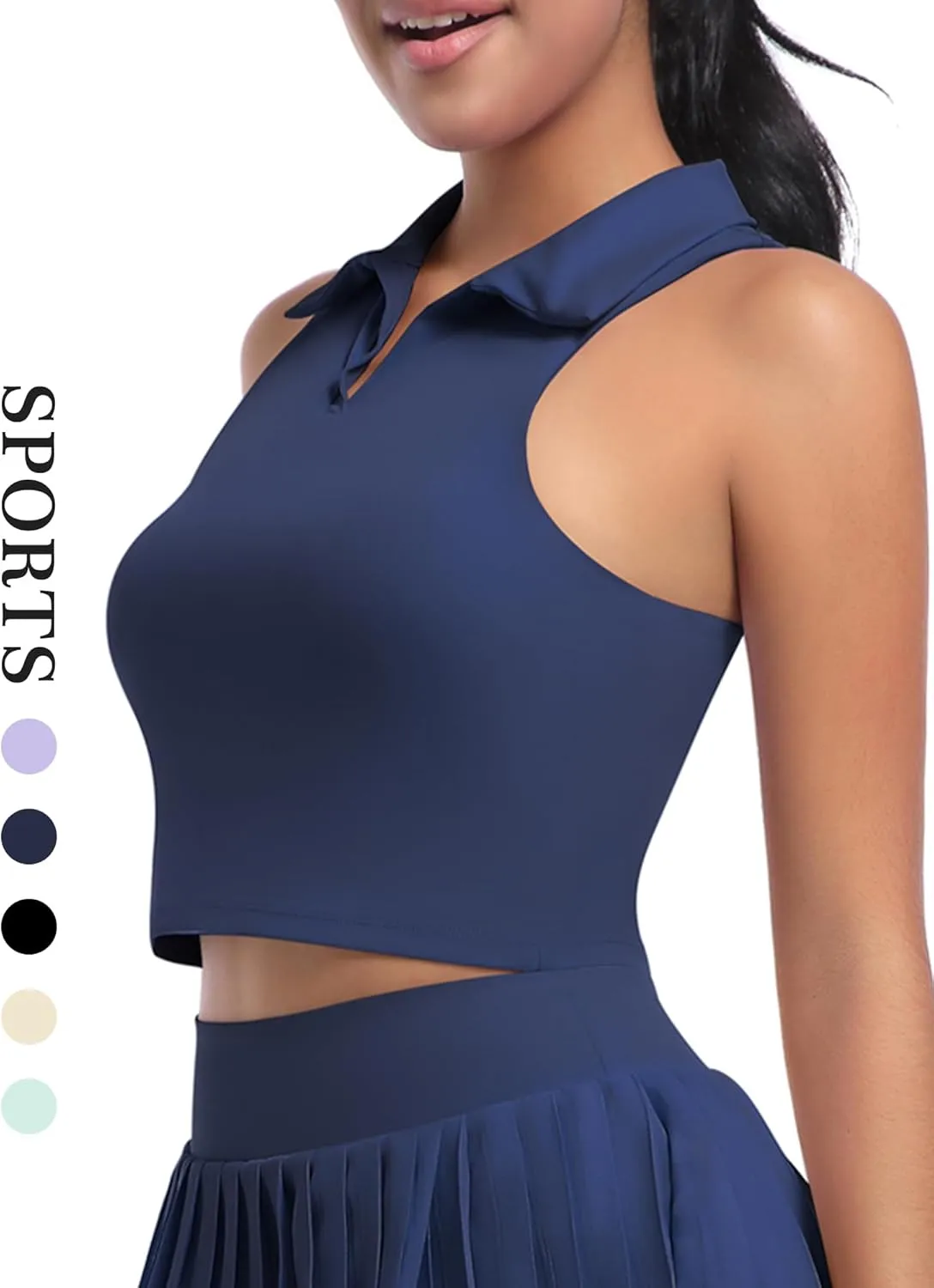 SEAUR Women's Sleeveless Golf Collar Polo Shirts Tennis Athletic Tank Tops Workout Crop Top Built in Bra
