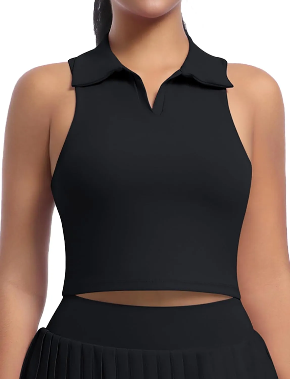 SEAUR Women's Sleeveless Golf Collar Polo Shirts Tennis Athletic Tank Tops Workout Crop Top Built in Bra
