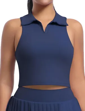 SEAUR Women's Sleeveless Golf Collar Polo Shirts Tennis Athletic Tank Tops Workout Crop Top Built in Bra