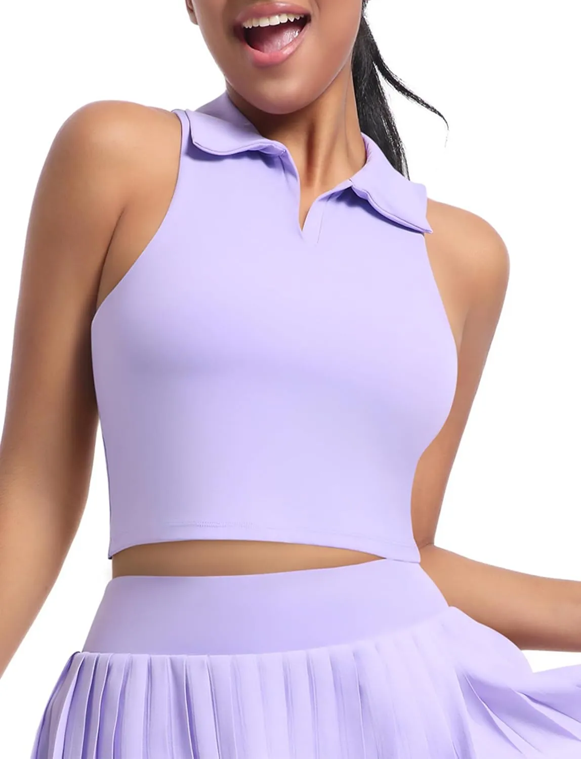 SEAUR Women's Sleeveless Golf Collar Polo Shirts Tennis Athletic Tank Tops Workout Crop Top Built in Bra