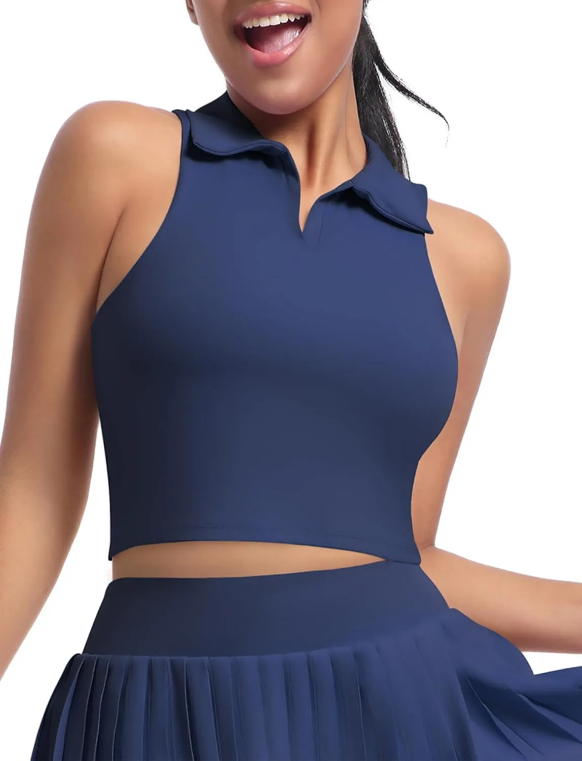 SEAUR Women's Sleeveless Golf Collar Polo Shirts Tennis Athletic Tank Tops Workout Crop Top Built in Bra