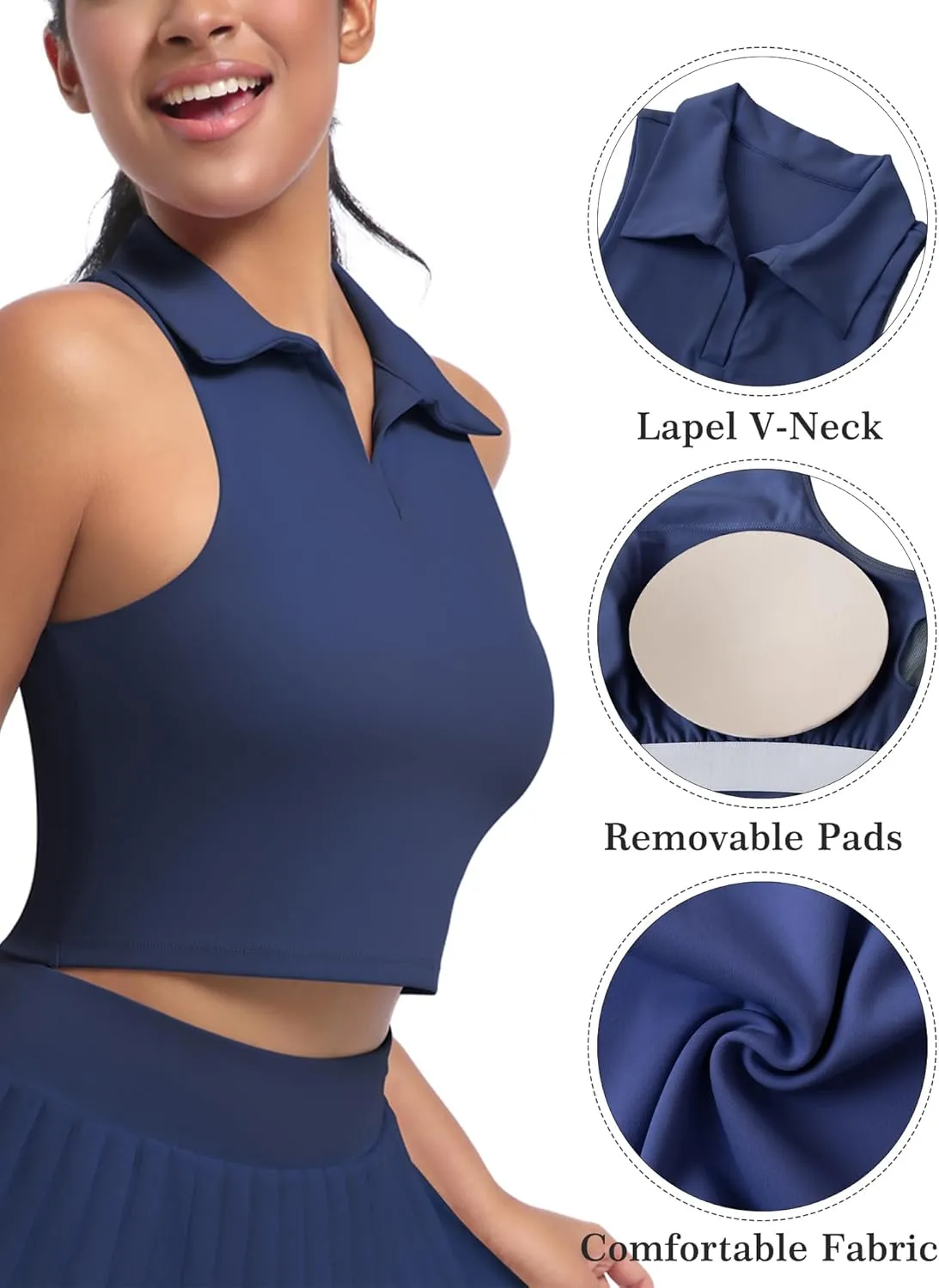 SEAUR Women's Sleeveless Golf Collar Polo Shirts Tennis Athletic Tank Tops Workout Crop Top Built in Bra