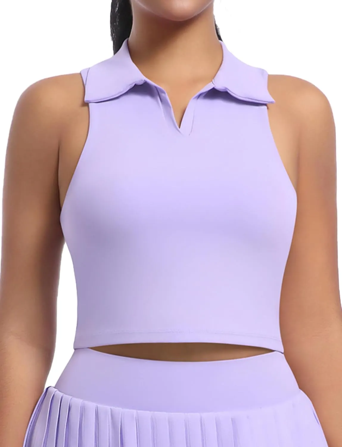 SEAUR Women's Sleeveless Golf Collar Polo Shirts Tennis Athletic Tank Tops Workout Crop Top Built in Bra
