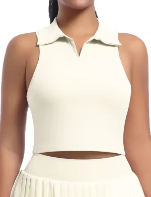 SEAUR Women's Sleeveless Golf Collar Polo Shirts Tennis Athletic Tank Tops Workout Crop Top Built in Bra