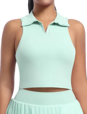 SEAUR Women's Sleeveless Golf Collar Polo Shirts Tennis Athletic Tank Tops Workout Crop Top Built in Bra