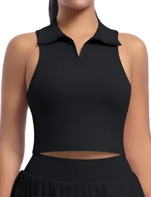 SEAUR Women's Sleeveless Golf Collar Polo Shirts Tennis Athletic Tank Tops Workout Crop Top Built in Bra