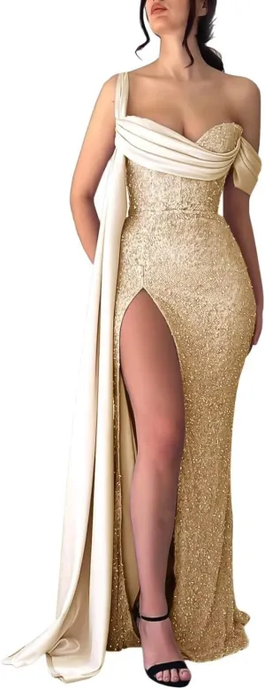 Sequin Mermaid Prom Dresses 2024 Off Shoulder Bridesmaid Dresses for Wedding Sweetheart Formal Evening Party Gowns