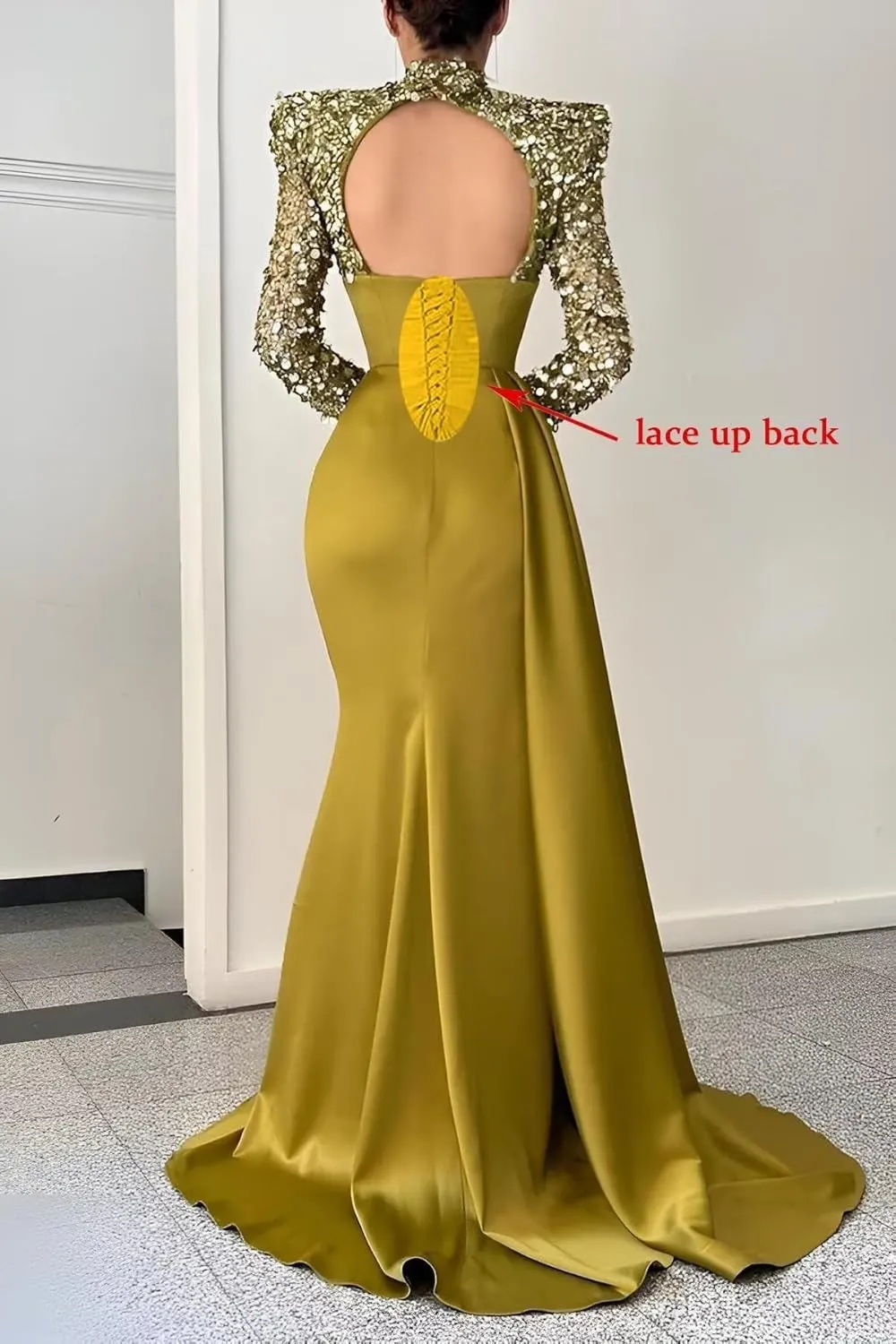 Sequin Sparkly Mermaid Prom Dresses Long Sleeve Satin High Neck Halter Evening Formal Party Gown with Slit 2024