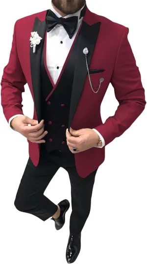 SHUZHXLZANGY Men Slim Fit Tuxedo Suit 3 Piece Double Breasted Suits for Men Wedding Prom