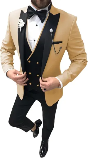 SHUZHXLZANGY Men Slim Fit Tuxedo Suit 3 Piece Double Breasted Suits for Men Wedding Prom