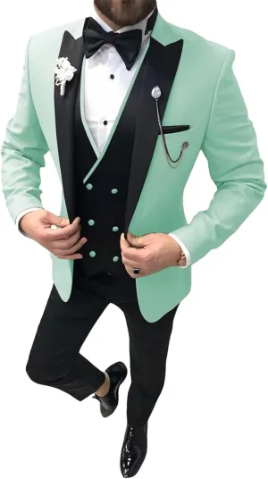 SHUZHXLZANGY Men Slim Fit Tuxedo Suit 3 Piece Double Breasted Suits for Men Wedding Prom