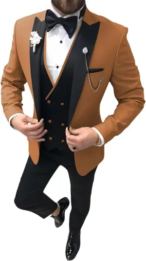 SHUZHXLZANGY Men Slim Fit Tuxedo Suit 3 Piece Double Breasted Suits for Men Wedding Prom