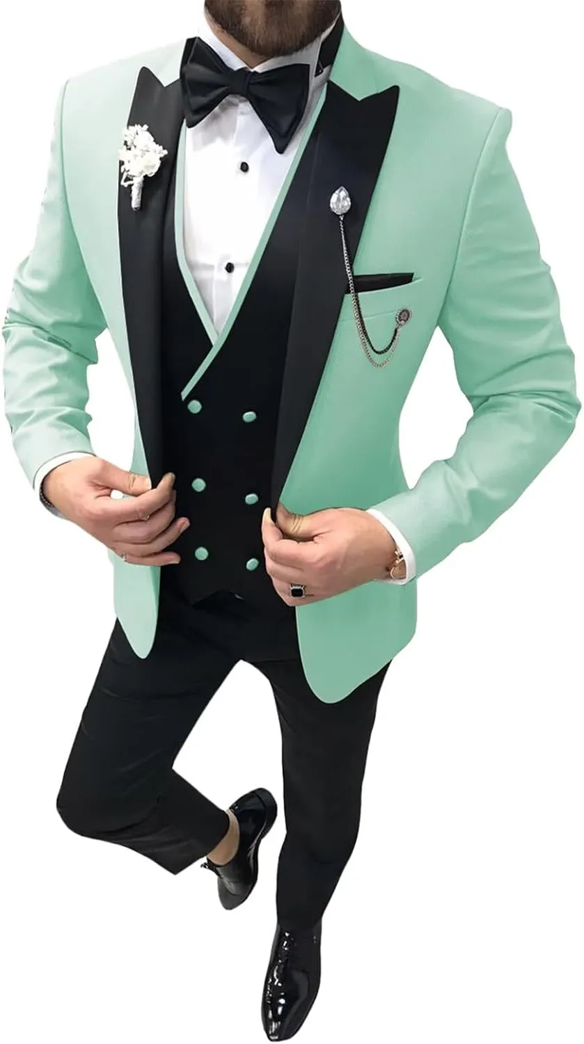 SHUZHXLZANGY Men Slim Fit Tuxedo Suit 3 Piece Double Breasted Suits for Men Wedding Prom