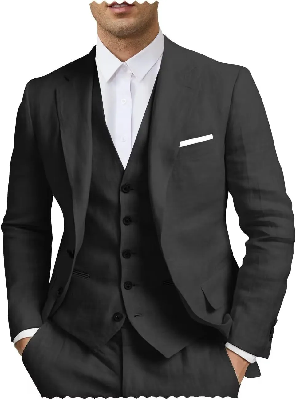 SHUZHXLZANGY Mens Linen Suits for Men 3 Piece Suit Regular Fit Linen Suit Men Summer Beach Wedding Suits