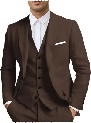 SHUZHXLZANGY Mens Linen Suits for Men 3 Piece Suit Regular Fit Linen Suit Men Summer Beach Wedding Suits