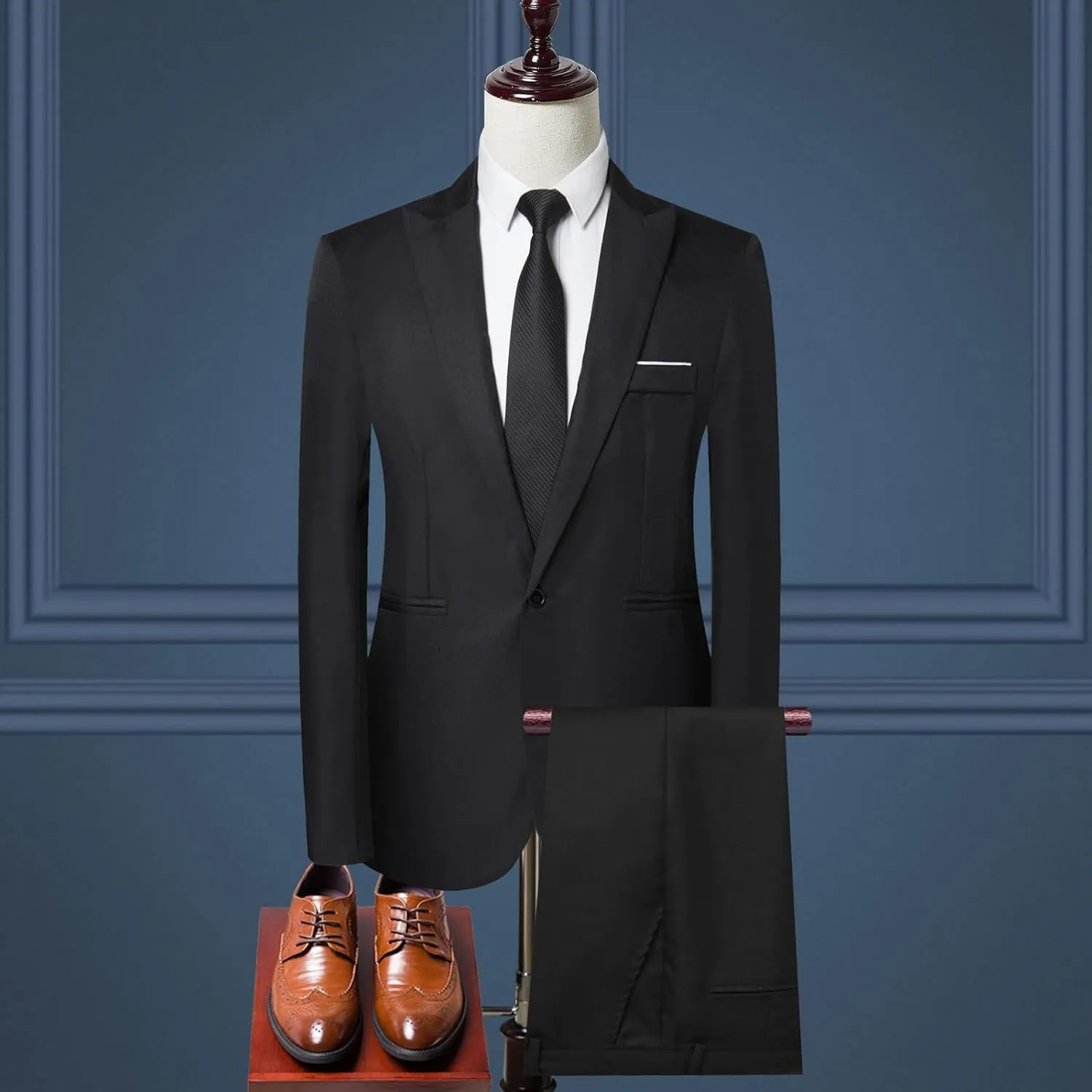 Slim Fit Tuxedo Blazer and Pants for Wedding Prom, 2 Piece Suit for Men, One Button Blazer Jacket Vest Pants