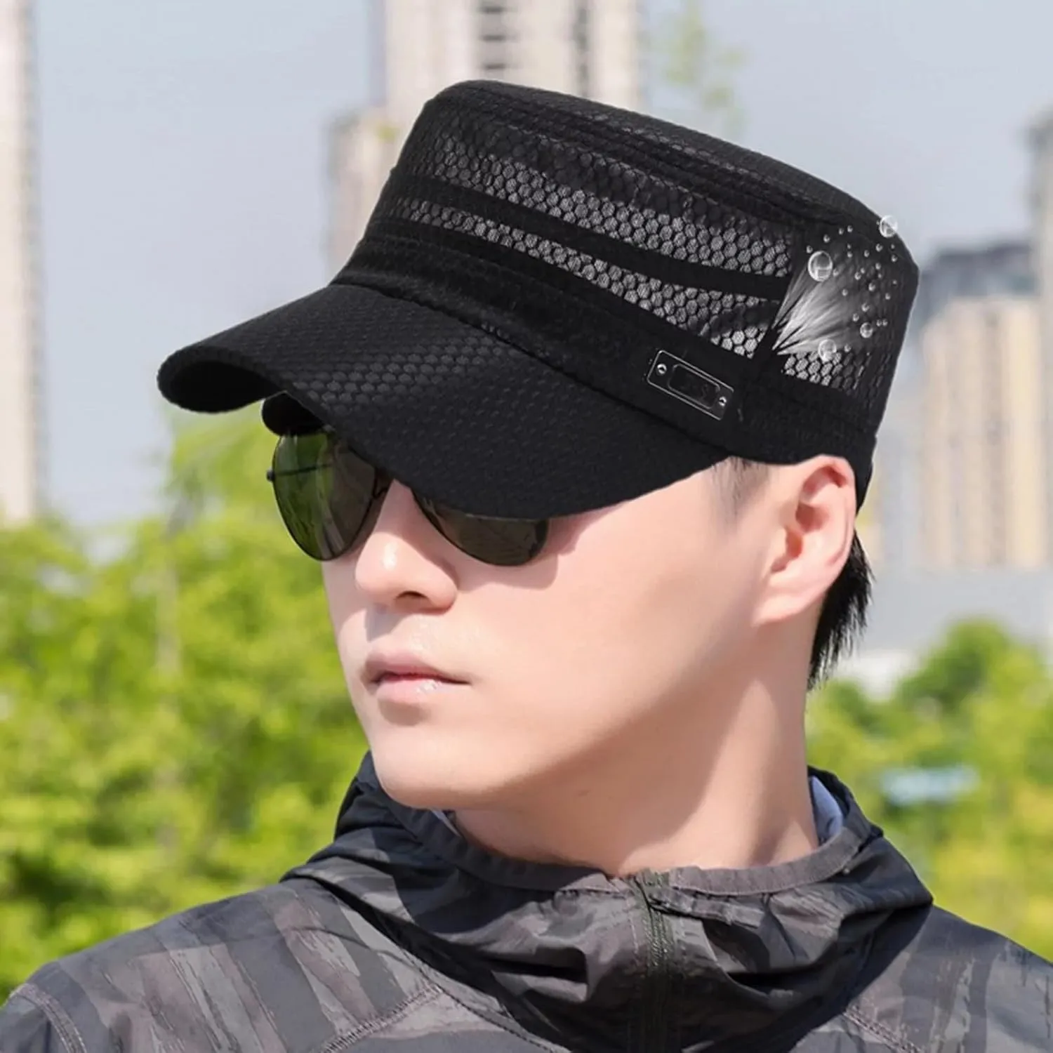 Summer Mesh Military Cap for Men Fishnet Breathable Quick Qry Short Bill Army Hats Casual Adjustable Trucker Flat Cap