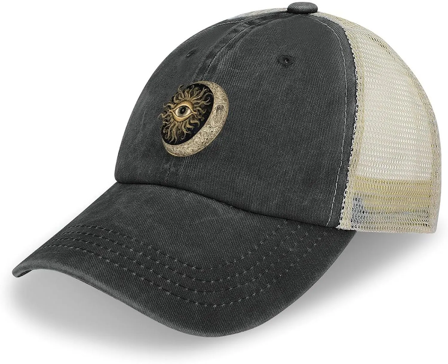 Sun Goth Moon Boho Bohemian Casual Hat Vintage Baseball Cap Adjustable Hollow Denim Hats Washed Golf Caps for Men Women