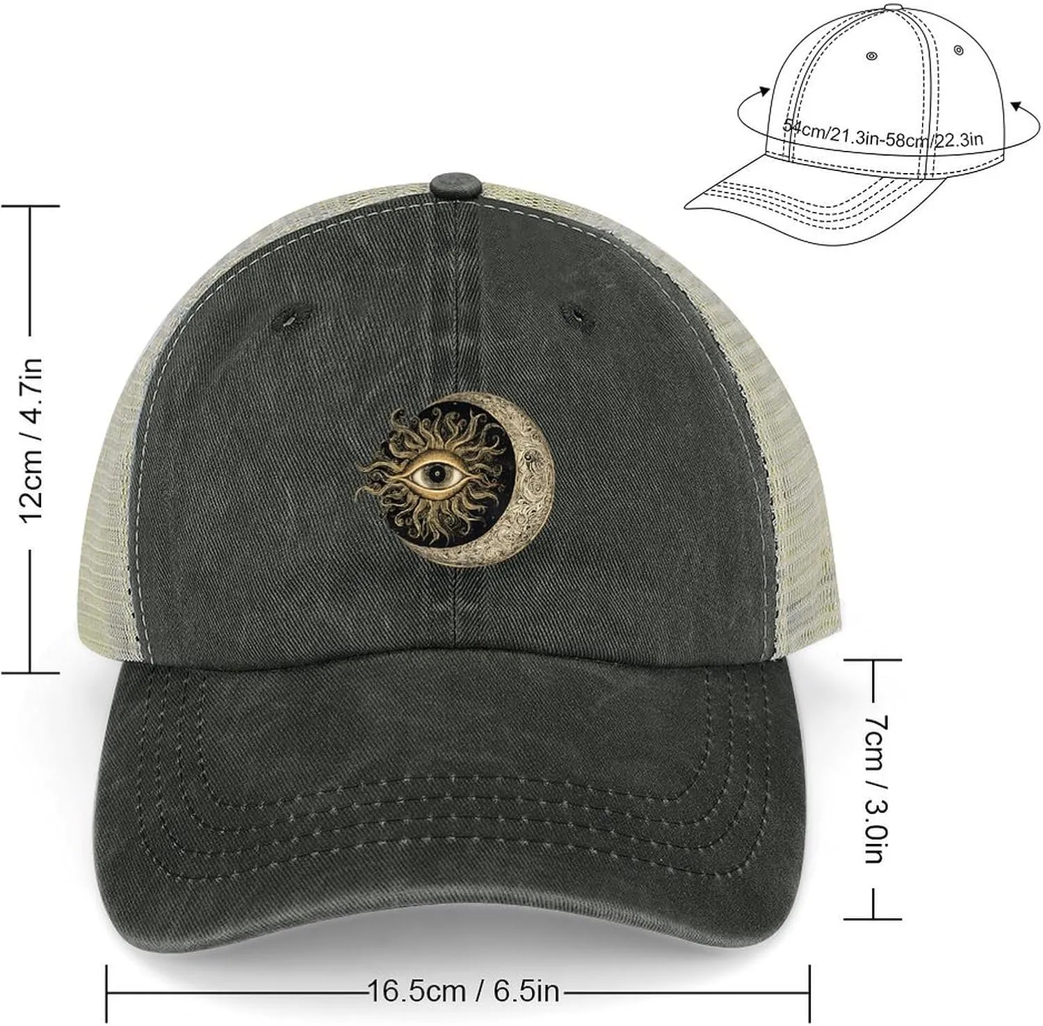 Sun Goth Moon Boho Bohemian Casual Hat Vintage Baseball Cap Adjustable Hollow Denim Hats Washed Golf Caps for Men Women