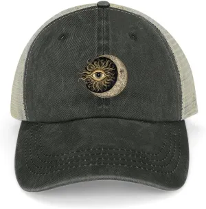 Sun Goth Moon Boho Bohemian Casual Hat Vintage Baseball Cap Adjustable Hollow Denim Hats Washed Golf Caps for Men Women