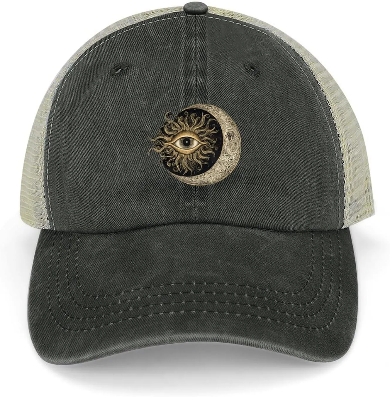 Sun Goth Moon Boho Bohemian Casual Hat Vintage Baseball Cap Adjustable Hollow Denim Hats Washed Golf Caps for Men Women