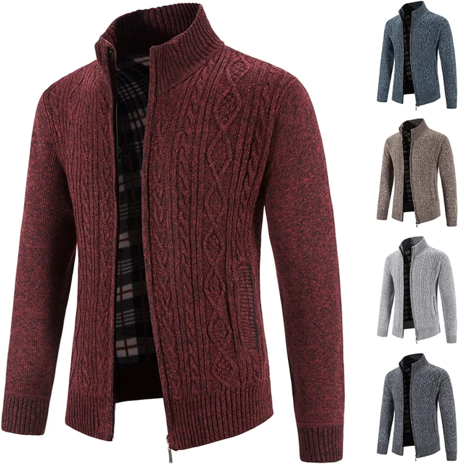 Sweaters for Men,Men's Casual Slim Full Zip Thick Knitted Cardigan Sweaters Cable Knit Long-Sleeve with Pockets
