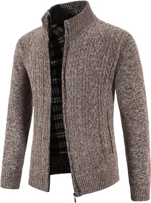 Sweaters for Men,Men's Casual Slim Full Zip Thick Knitted Cardigan Sweaters Cable Knit Long-Sleeve with Pockets