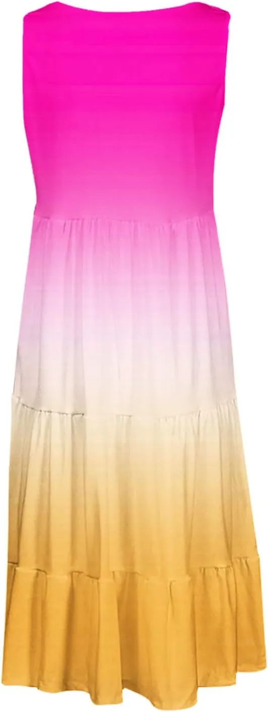 TANGNADE Women's Summer Sleeveless A-Line Midi Dresses Casual Trendy Dress Flowy Beach Sundress U Neck Tank Dresses