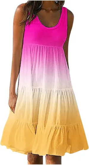 TANGNADE Women's Summer Sleeveless A-Line Midi Dresses Casual Trendy Dress Flowy Beach Sundress U Neck Tank Dresses