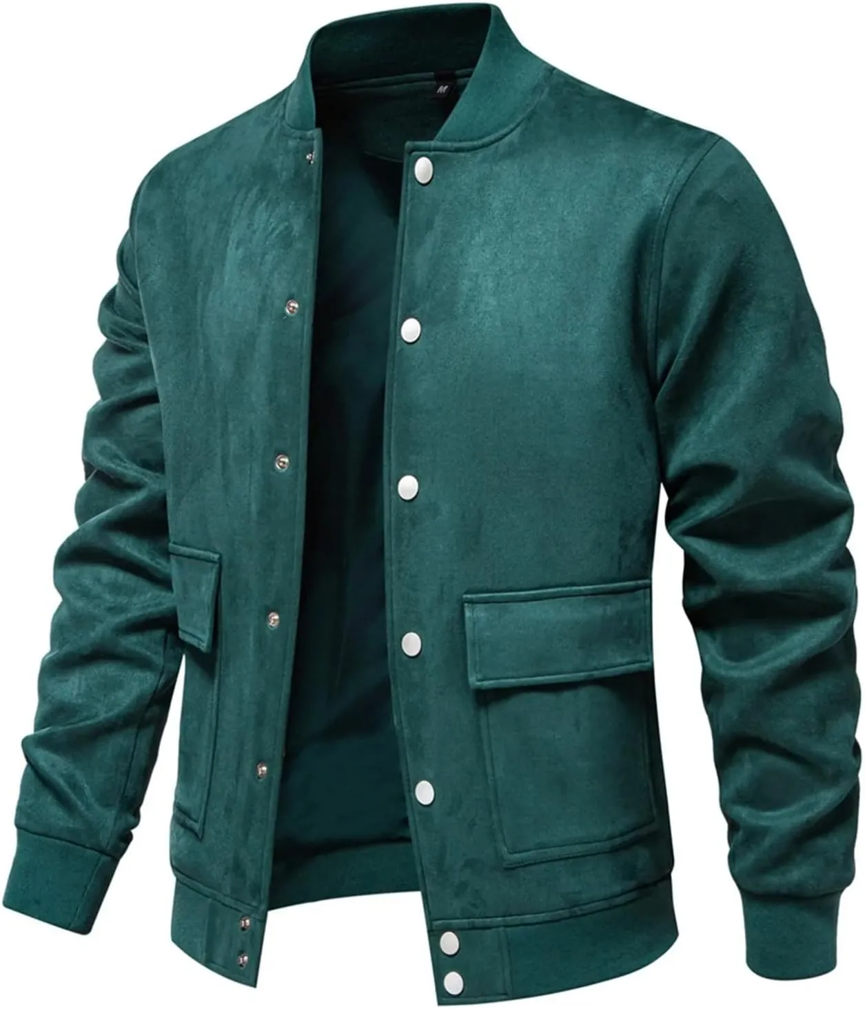Thatrich Mens Button Down Shirt Lightweight Faux Suede Jacket Casual Long Sleeve Tops Slim Fit Fall Coat Bomber Jacket Trendy