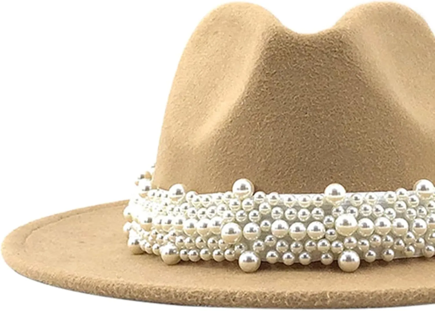 Trendy Hat Casual Men Women Pearled Wide Hat Cashmere Spring, Fall, Winter Travel Bowler Dress Hat