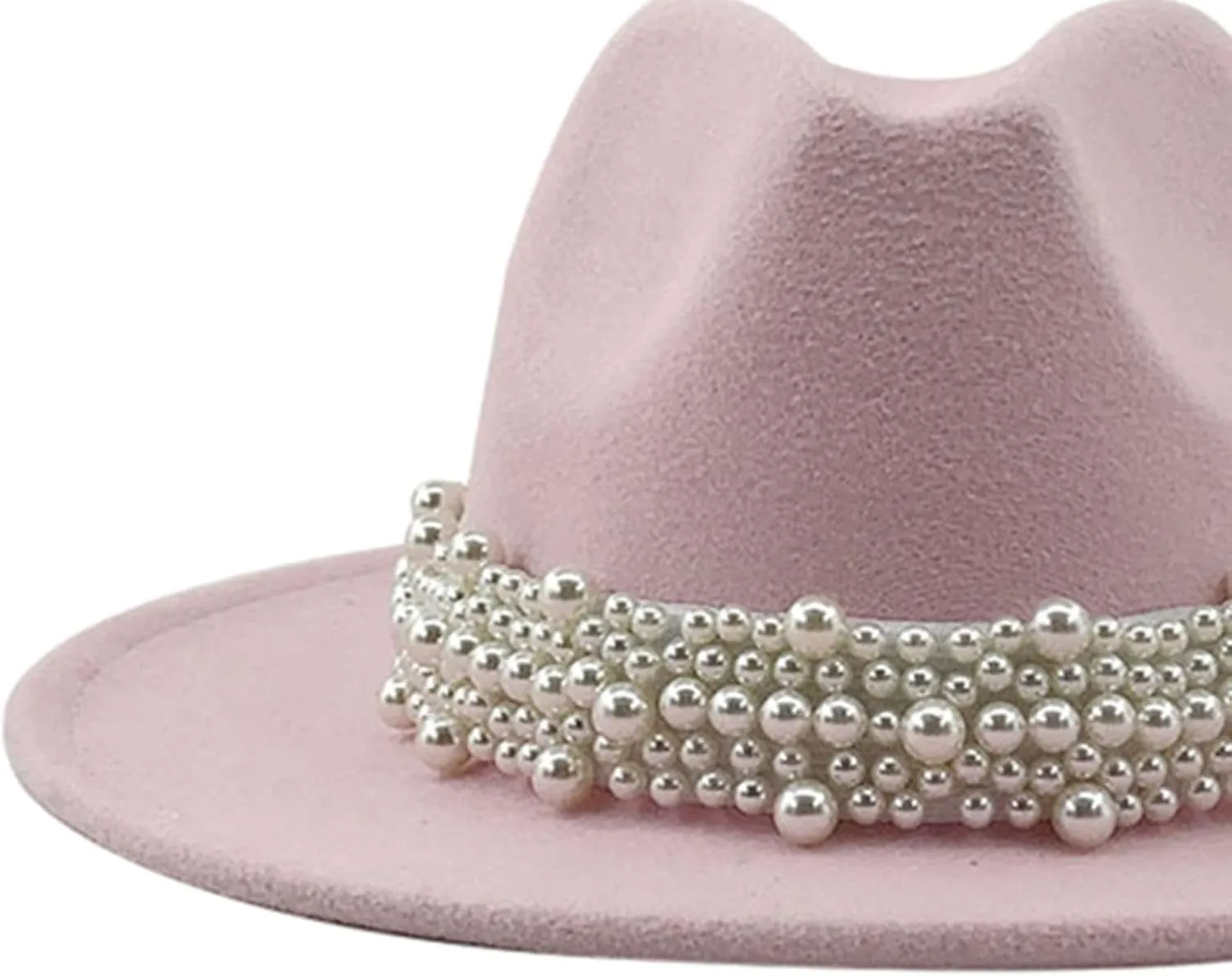 Trendy Hat Casual Men Women Pearled Wide Hat Cashmere Spring, Fall, Winter Travel Bowler Dress Hat