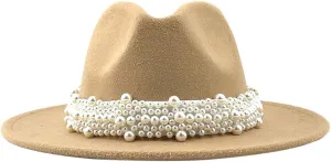 Trendy Hat Casual Men Women Pearled Wide Hat Cashmere Spring, Fall, Winter Travel Bowler Dress Hat
