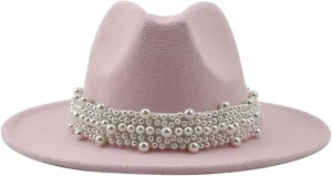 Trendy Hat Casual Men Women Pearled Wide Hat Cashmere Spring, Fall, Winter Travel Bowler Dress Hat