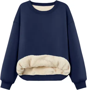 Trendy Queen Women's Winter Fleece Sherpa Lined Sweatshirts 2025 Crewneck Long Sleeve Pullover Hoodies Outfits Clothes