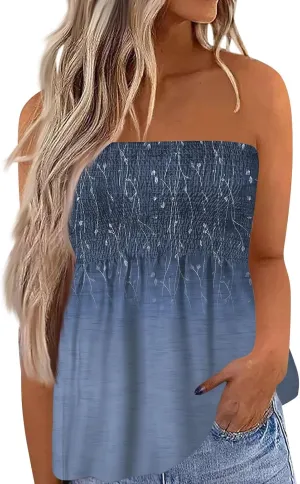 Tube Tops for Women Strapless Bandeau Smocked Tank Sexy Backless Slim Fit Shirts Sleeveless Casual Holiday Blouse