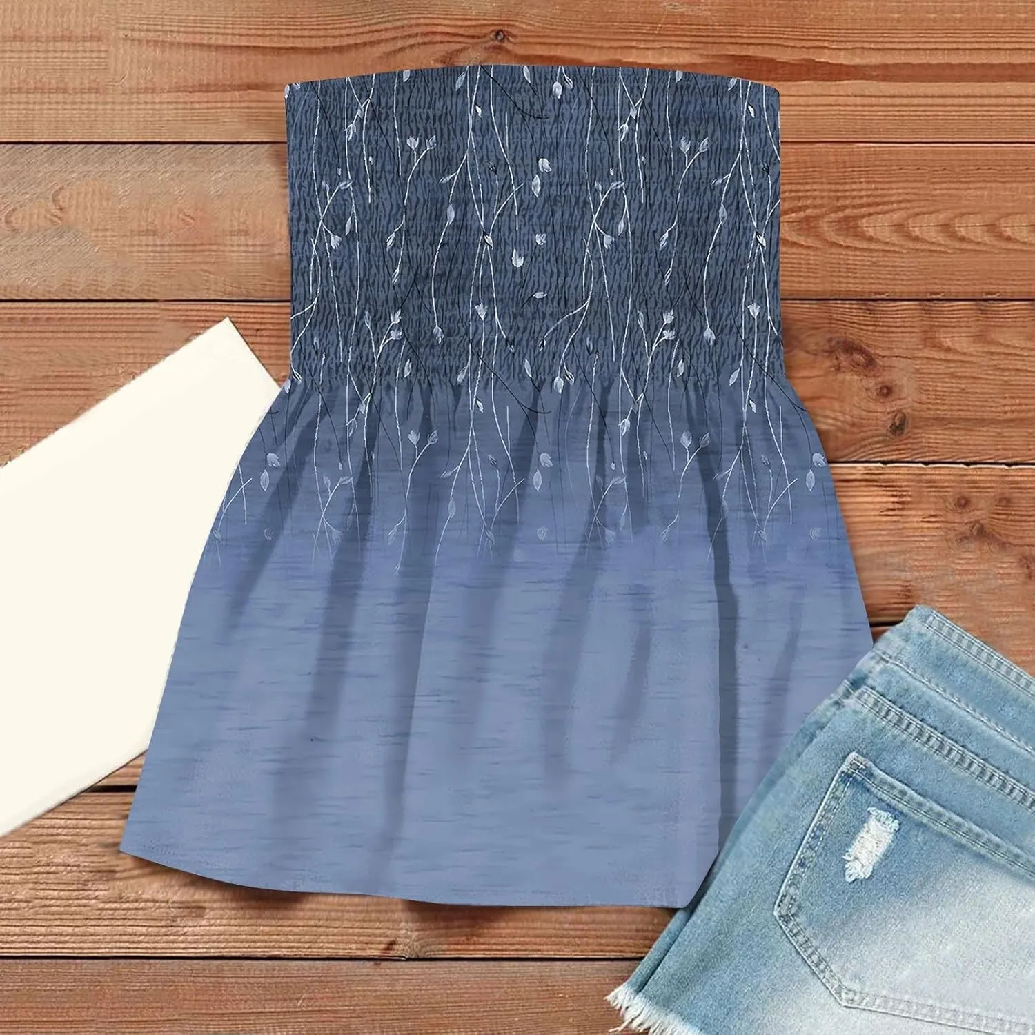 Tube Tops for Women Strapless Bandeau Smocked Tank Sexy Backless Slim Fit Shirts Sleeveless Casual Holiday Blouse