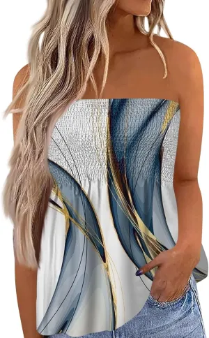 Tube Tops for Women Strapless Bandeau Smocked Tank Sexy Backless Slim Fit Shirts Sleeveless Casual Holiday Blouse