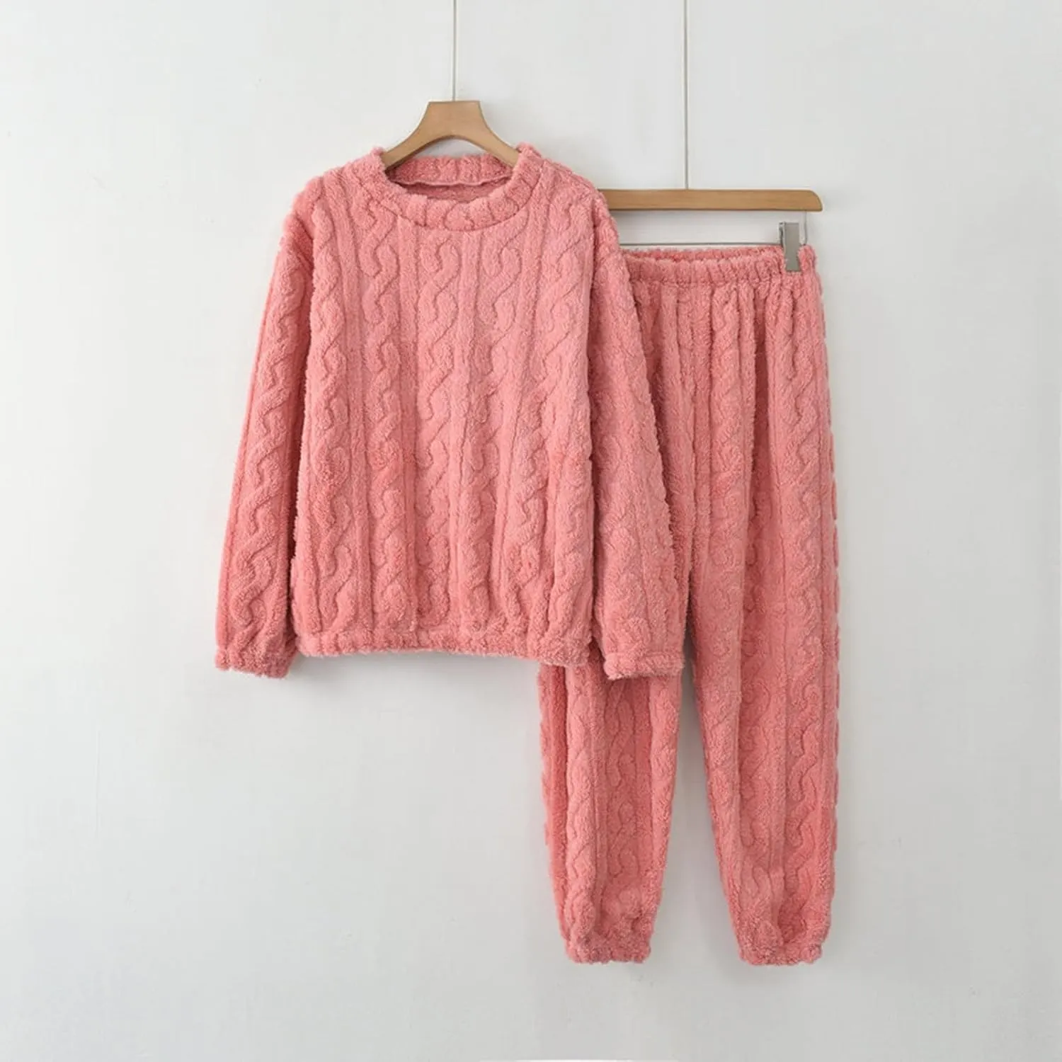 Uillui Fuzzy Pajamas for Women Set Winter Warm Fluffy Loungewear Soft Fleece Pjs 2 Piece Ladies Plush Sleepwear Lounge Sets